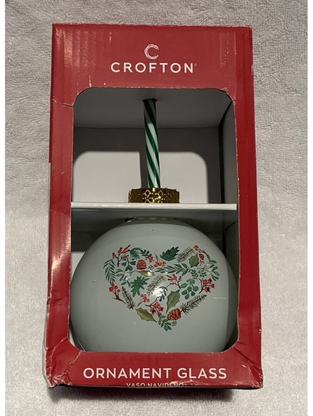 Crofton Glass Holiday Ornament 13.2oz. Sipper with Straw